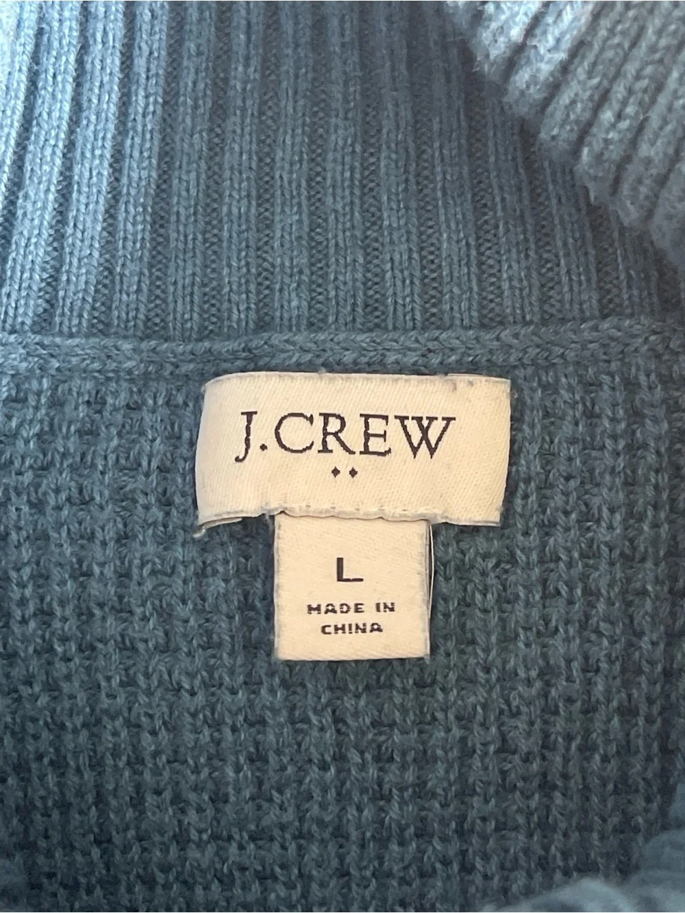 J. Crew Textured Turtleneck Sweater Blue Waffle Knit 100% Cotton Size Large L
